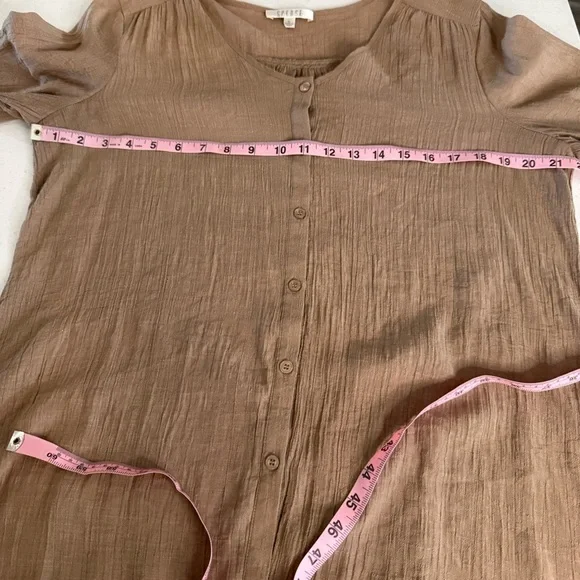 Spense Button Front Tunic Asymmetrical Shirt Lagenlook Tan Roll Tabs Women’s XL - Picture 8 of 13